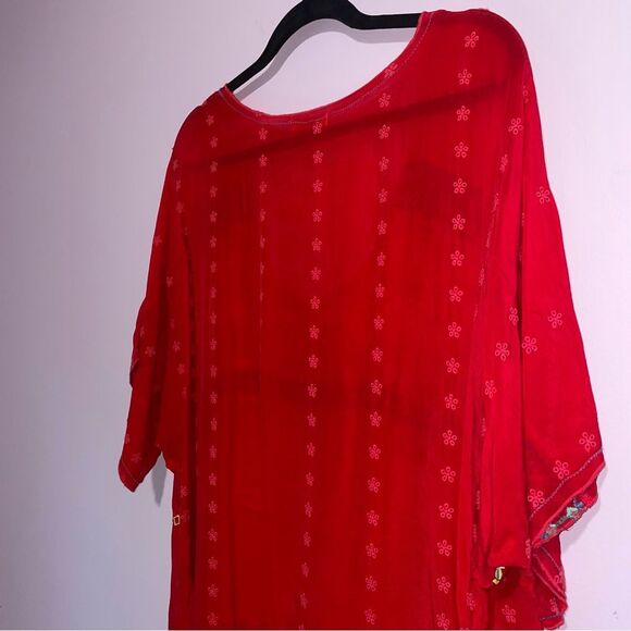Johnny Was Daisy Eyelet Tunic Women Size 2X Red Embroidered Blouse Boho Artsy - Picture 7 of 8
